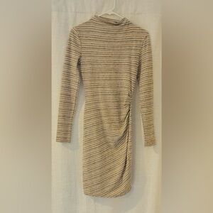 Dex Beige and White Striped Long Sleeve Dress